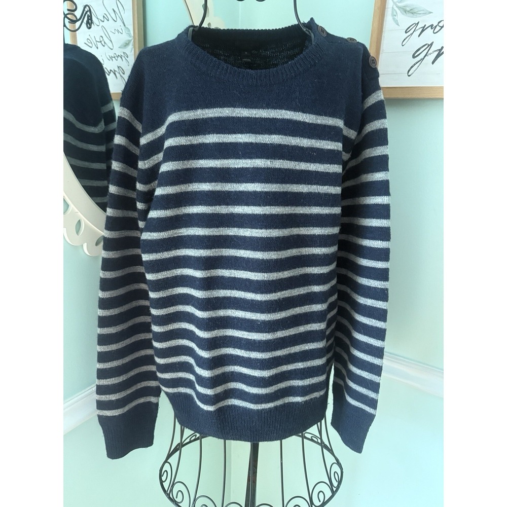 J.Crew Men's Size  Medium‎ Wool Stripe Sweater  Preppy Old Money Elbow Patch